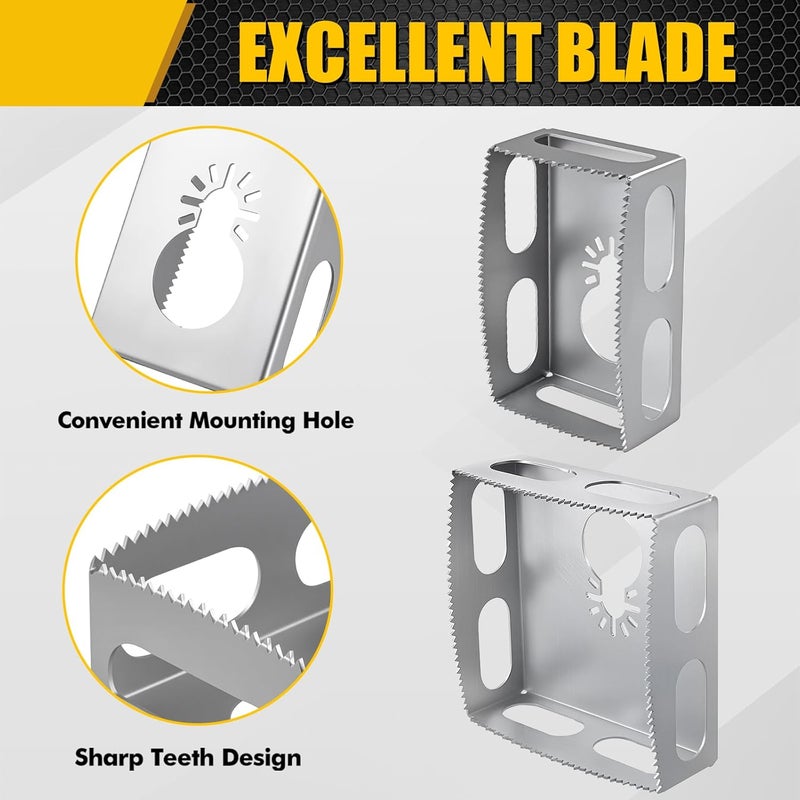 BPOPO 2 Pcs Square Slot Cutter Compatible for Dewalt 20V & Milwukee M18 Oscillating Multi-Tool to Cut-in Single Gang Wall Boxes,Outlet Cutter for Drywall,Efficient Carving Tool,Rectangle + Square - Image 5